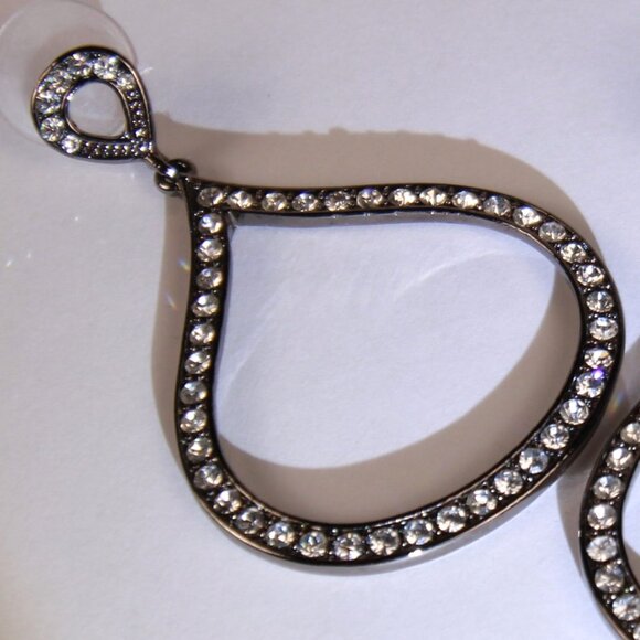 Gunmetal Tear Drop Earrings with Clear Rhinestones - Picture 6 of 7